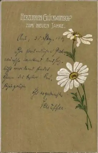 Präge Ak Glückwunsch Neujahr, Margeriten