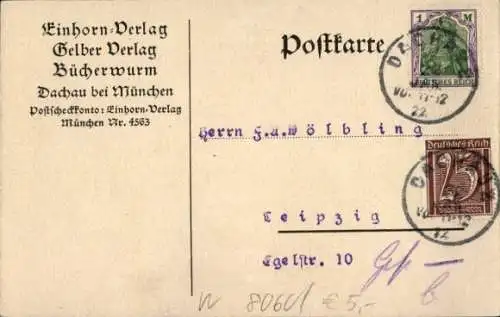 Ak Dachau in Oberbayern, Einhornverlag, Gelber Verlag, Bücherwurm