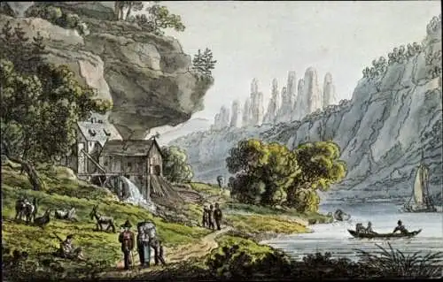 Ak Lenzkirch im Schwarzwald, Panorama, Mühle, Passanten, Boote