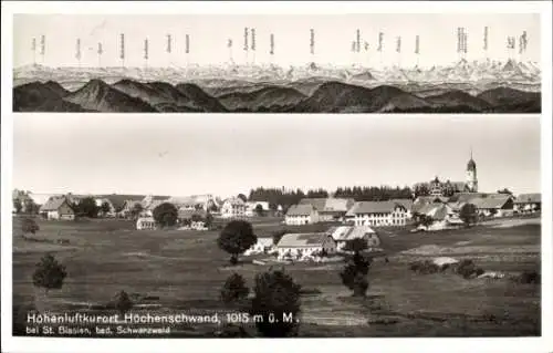 Ak Höchenschwand bad. Schwarzwald, Blick auf den Ort und das Gebirge