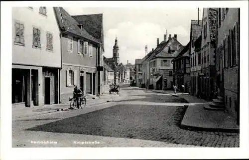 Ak Herbolzheim Baden Württemberg, Hauptstraße, Kirchturm, Fahrradfahrer