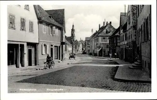 Ak Herbolzheim Baden Württemberg, Hauptstraße, Kirchturm, Fahrradfahrer