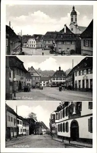 Ak Riegel am Kaiserstuhl Baden Württemberg, Beim Rathaus, Hauptstraße, Shell Zapfsäule