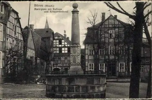 Ak Büren in Westfalen, Marktplatz, Rathaus, Kriegerdenkmal