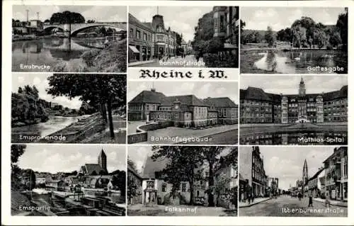 Ak Rheine in Westfalen, Falkenhof, Gottesgabe, Mathias-Spital, Emsbrücke, Ibbenbürenerstraße