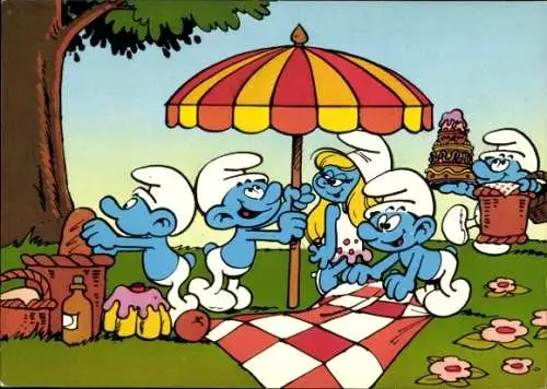 Künstler Ak Die Schlümpfe, Picknick