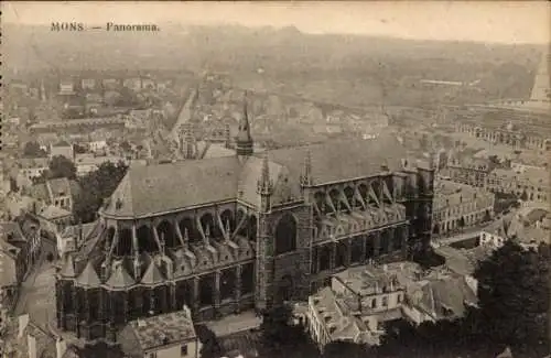 Ak Mons Wallonien Hennegau, Panorama, Luftaufnahme, Kathedrale