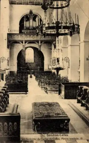 Ak Gendron Celles Wallonien Namur, Interieur de l'eglise de Celles, Pierre tombale
