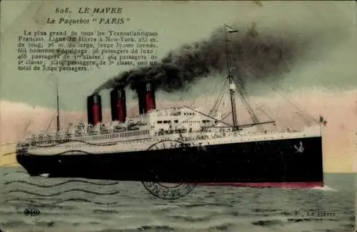 Ak Dampfer Paris, CGT, French Line
