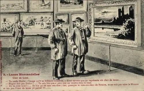 Künstler Ak Französische Tracht, Zwei Männer im Museum, Gemälde