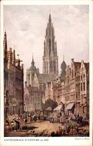 Künstler Ak Anvers Antwerpen Flandern, Kathedrale, Markt