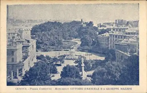 Ak Genova Genua Liguria, Piazza Corvetto, Monumenti Vittorio Emanuele II e Giuseppe Mazzini