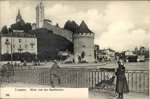 Ak Luzern Stadt Schweiz, Blick von der Karlibrücke