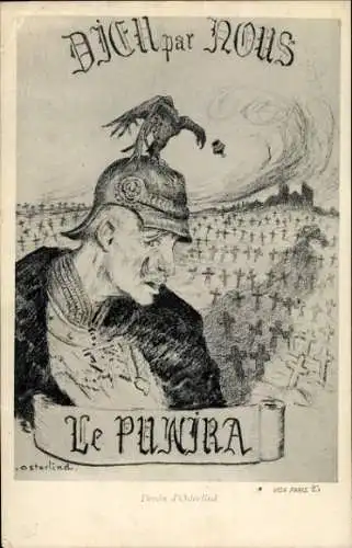 Künstler Ak Karikatur, Kaiser Wilhelm II., Propaganda Frankreich