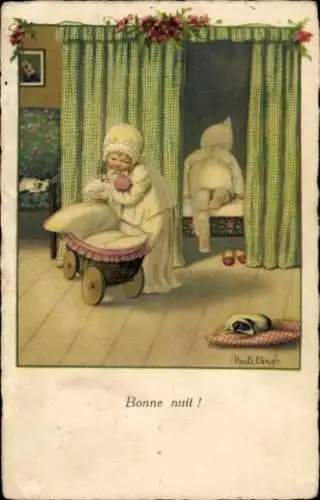 Künstler Ak Ebner, Pauli, Kinder, Schlafender Hund, Puppe