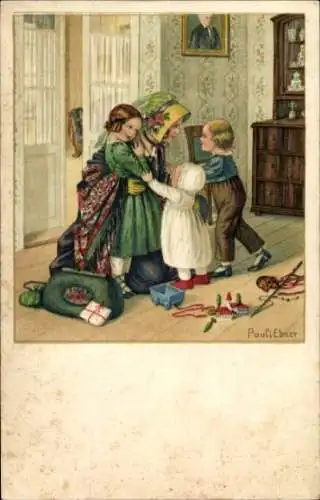 Künstler Litho Ebner, Pauli, Mutterchen, was hast Du mitgebracht, Kinder