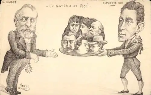 Künstler Ak Orens, Un Gateau de Roi, Alphonse XIII, Emile Loubet