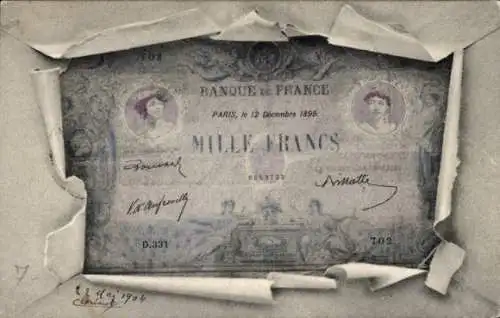 Ak Frankreich, Geldschein