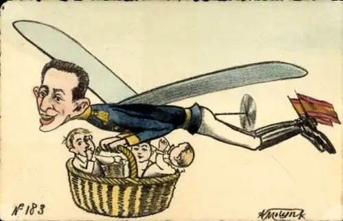 Ak König Alfons XIII von Spanien, Karikatur