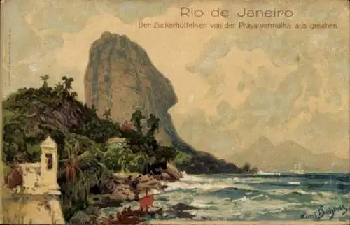 Künstler Ak Bohrdt, Hans, Rio de Janeiro Brasilien, Zuckerhutfelsen von Praya vermelha aus gesehen