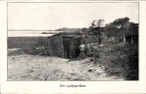 Ak Ukraine, Deutsches Militär in einfachen Unterständen am Ljubjas See