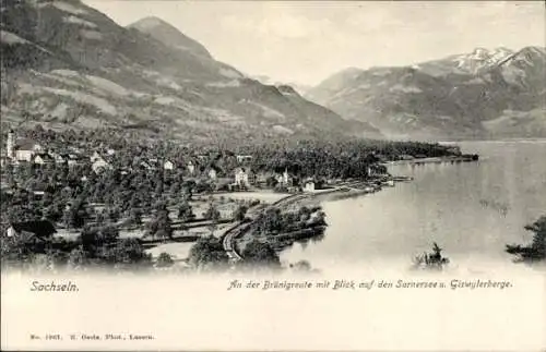 Ak Sachseln Kt. Obwalden, Blick auf den Sarnersee und Giswylerberge