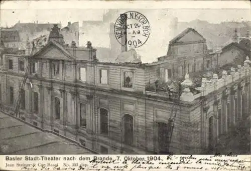 Ak Basel Stadt Schweiz, Stadtheater nach dem Brand am 7. Oktober 1904