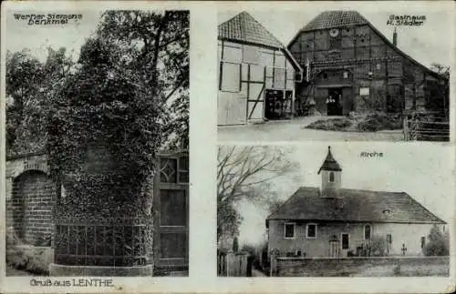 Ak Lenthe Gehrden bei Hannover in Niedersachsen, Werner Siemans Denkmal, Gasthaus, Kirche