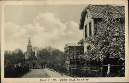 Ak Elze Kreis Hildesheim, Dammstraße mit Kirche