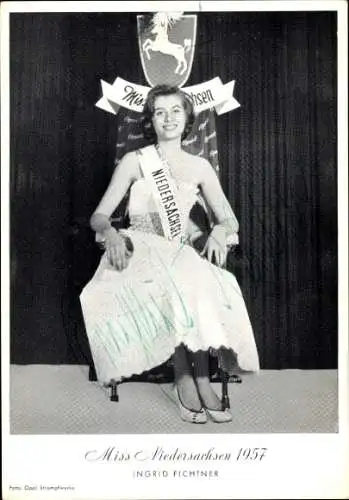 Ak Schauspielerin Ingrid Fichtner, Portrait, Autogramm, Miss Niedersachsen 1957