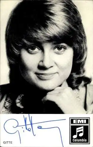 Ak Schauspielerin, Sängerin Gitte, Portrait, Autogramm, EMI Columbia