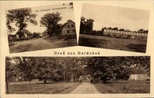 Ak Hardebek in Holstein, Kolonialwaren Joh. Löhndorf, Dorfpartie