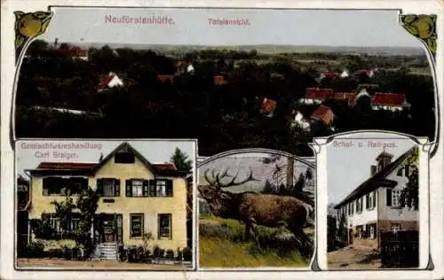 Ak Neufürstenhütte Großerlach in Württemberg, Schule, Rathaus, Gemischtwarenhandlung