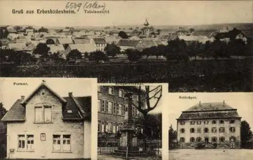 Ak Erbes Büdesheim in Rheinhessen, Schlossgut, Postamt, Denkmal, Totalansicht