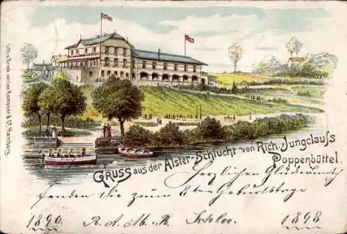 Litho Hamburg Wandsbek Poppenbüttel, Gasthaus Alsterschlucht