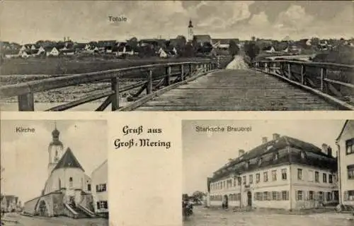 Ak Großmehring in Oberbayern, Starcksche Brauerei, Kirche, Totalansicht