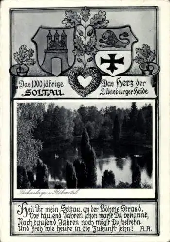 Wappen Ak Soltau Lüneburger Heide Niedersachsen, Parkanlage