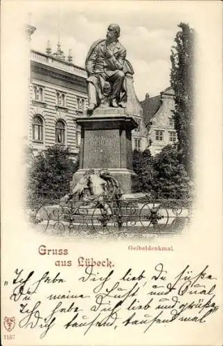 Ak Lübeck in Schleswig Holstein, Geibeldenkmal