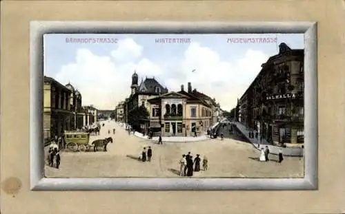 Passepartout Ak Winterthur Kt. Zürich Schweiz, Bahnhofstraße, Museumstraße