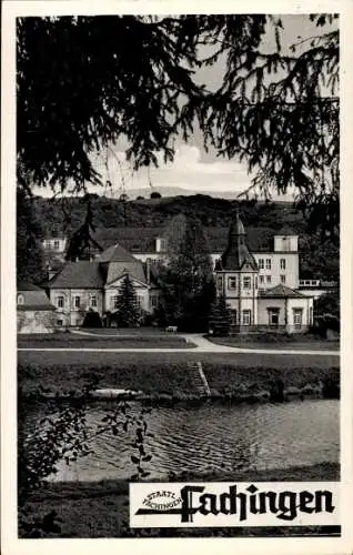 Ak Fachingen Birlenbach, Blick zu einem großen Haus, Gartenanlagen, Reklame, Mineralwasser