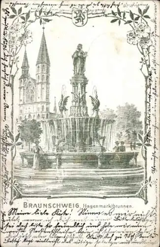 Ak Braunschweig in Niedersachsen, Hagenmarktbrunnen