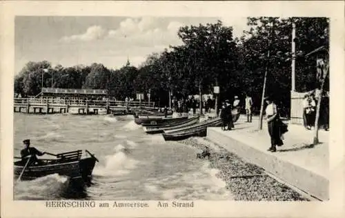 Ak Herrsching am Ammersee, Strand, Boote