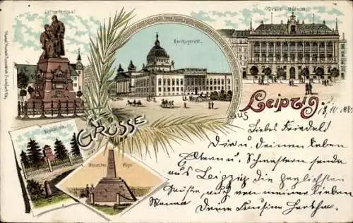 Litho Leipzig in Sachsen, Lutherdenkmal, Reichsgericht, Monarchen-Hügel, Napoleonstein