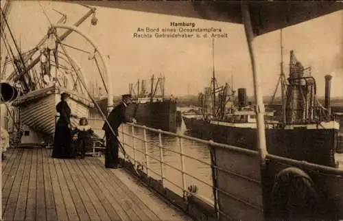Ak Hamburg, An Bord eines Ozeandampfers, Getreideheber