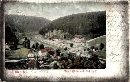 Ak Hölle Naila in Oberfranken, Gesamtansicht, Bahnhof