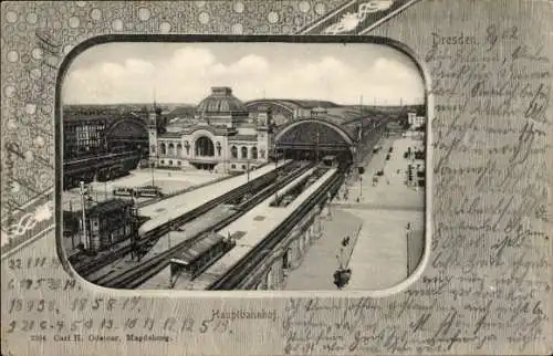 Passepartout Ak Dresden Altstadt, Hauptbahnhof