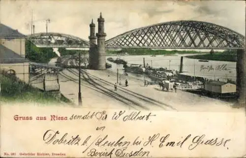 Ak Riesa an der Elbe Sachsen, Brücke