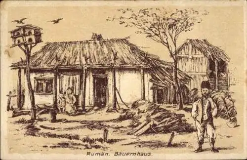 Ak Rumänisches Bauernhaus, Rumänische Tracht