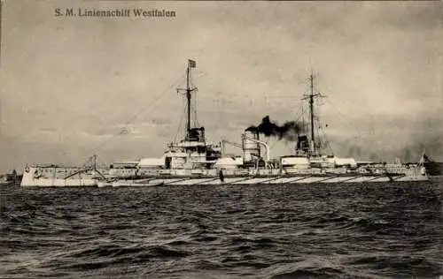 Ak Deutsches Kriegsschiff, SMS Westfalen, Linienschiff, Kaiserliche Marine