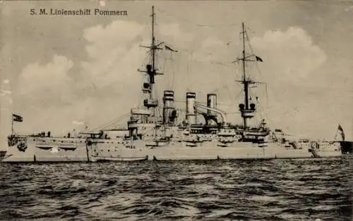 Ak Deutsches Kriegsschiff, SMS Pommern, Linienschiff, Kaiserliche Marine